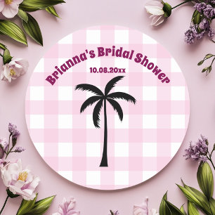 Adesivo Redondo Chuva de Noiva Xadrez Branco Rosa Palmeira