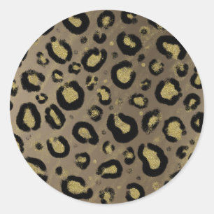 Adesivo Redondo Chuva de Ouro Marrom e Leopardo Preto - Baby Showe