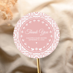 Adesivo Redondo Chuva de Papel Cielito Lindo Baby Shower Rosa