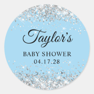 Adesivo Redondo Chuva de Prata Azul Baby Shower