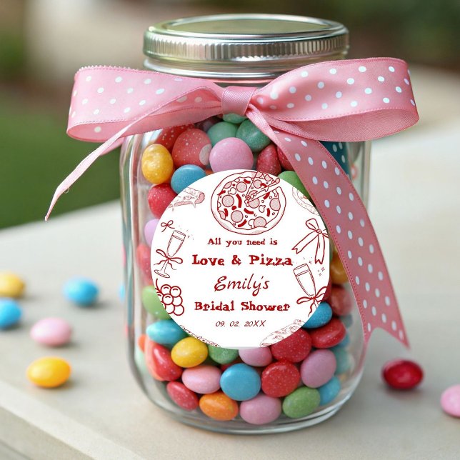 Adesivo Redondo Chuva de presentes de casamento tema pizza e amor (Criador carregado)