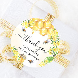Adesivo Redondo Chuva de presentes de noiva abelha amarelo floral 