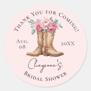 Adesivo Redondo Chuva de Presentes de Noiva de Cowgirl Agradecimen