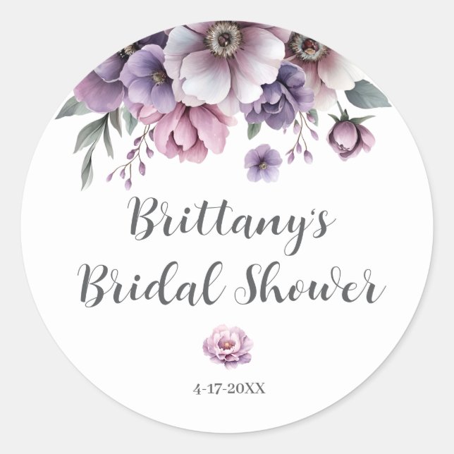 Adesivo Redondo Chuva de Presentes Floral Lavanda em Aquarela  (Frente)