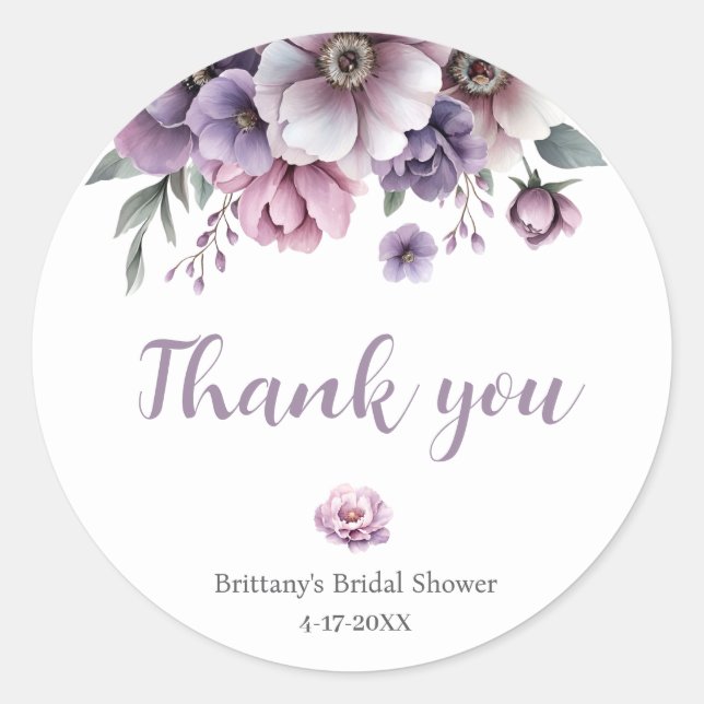 Adesivo Redondo Chuva de Presentes Floral Watercolor Lavanda  (Frente)