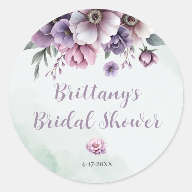 Adesivo Redondo Chuva de Presentes Rosa Lavanda & Floral Verde (Frente)