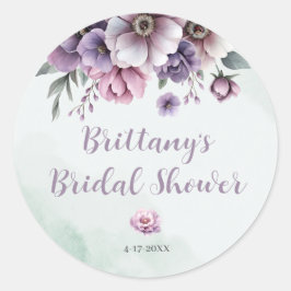 Adesivo Redondo Chuva de Presentes Rosa Lavanda & Floral Verde