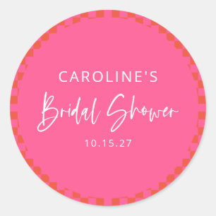 Adesivo Redondo Chuva de Presentes Rosa Quente Laranja Xadrez Retr