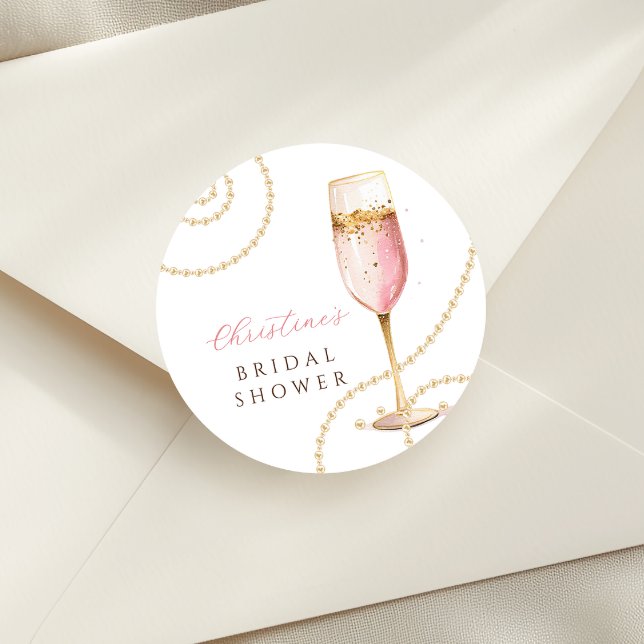 Adesivo Redondo Chuva de Prosecco Pérolas para Noiva (Criador carregado)