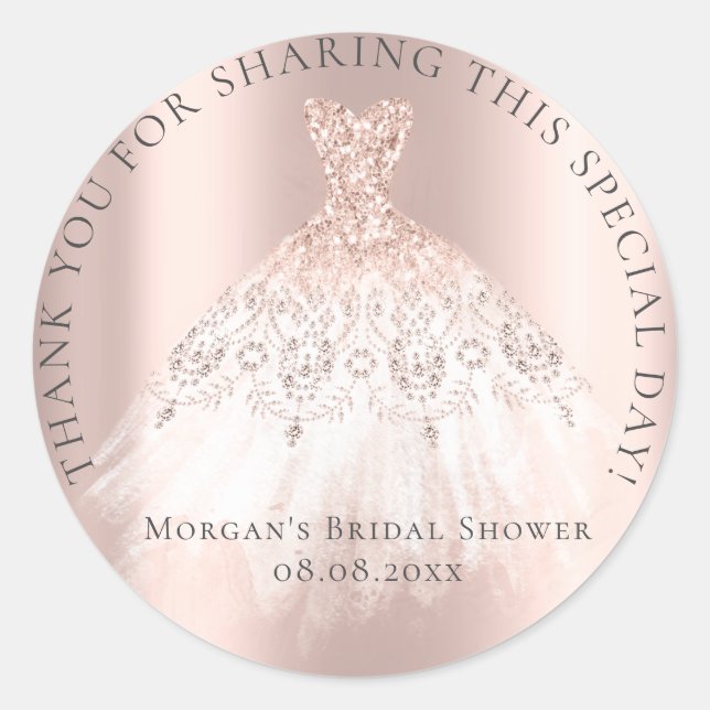 Adesivo Redondo Chuva De Rosa Branca Casamento 16º Obrigada Brilho (Frente)