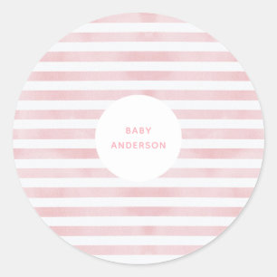 Adesivo Redondo Chuva de Rosa Listras Baby Shower