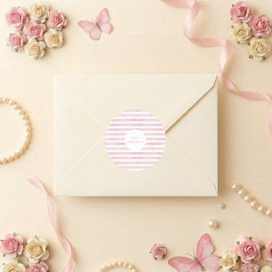 Adesivo Redondo Chuva de Rosa Listras Elegantes Baby Shower