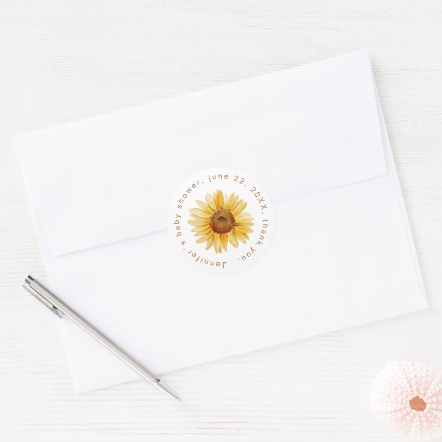 Adesivo Redondo Chuva de Sol Boho Chá de Bebê Neutro (Envelope)
