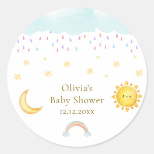 Adesivo Redondo Chuva de Sol Lua Estrelas Arco-íris Bebê