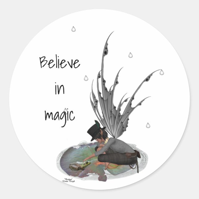 Adesivo Redondo Chuva Fada De Menino Com Sapo (Frente)