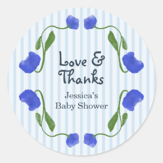 Adesivo Redondo Chuva Floral Azul Fofa Amor e Obrigada Chá de Bebê