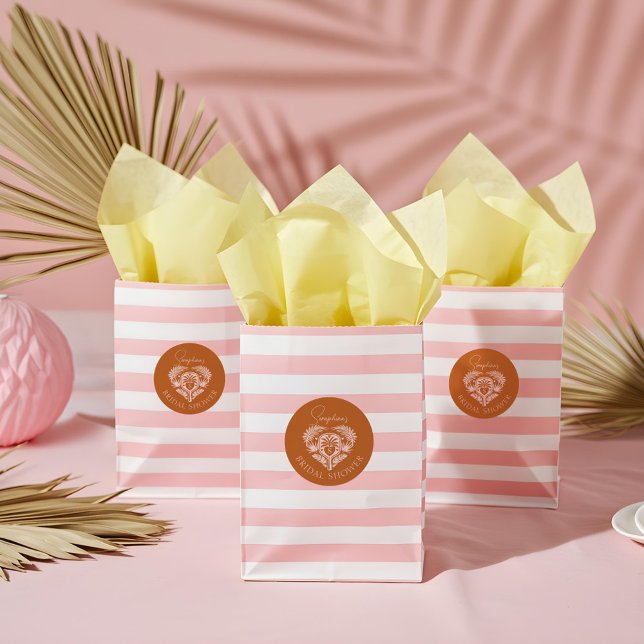 Adesivo Redondo Chuva Tropical Retro de Árvore Palmeira Festa de C (Retro Tropical Palm Tree Pickleball Bridal Shower Classic Round Sticker)