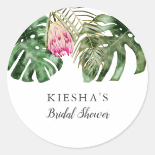 Adesivo Redondo Chuva Tropical Rosa Bridal Shower