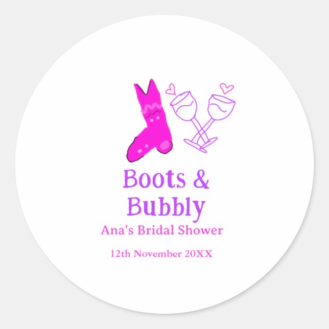 Adesivo Redondo Chuveiras e garrafa de champanhe espumante rosa no (Frente)