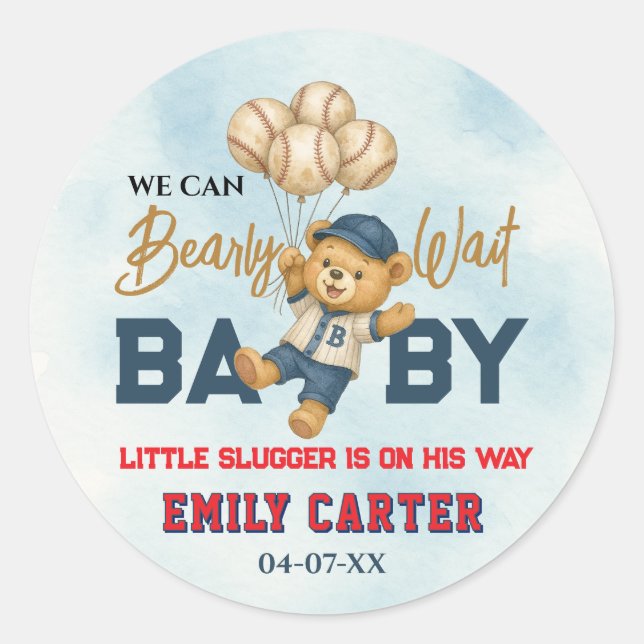 Adesivo Redondo Chuveirinho de Bebê do Pequeno Rebatedor Azul de B (Frente)