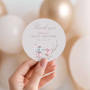 Adesivo Redondo Chuveiro de Bebê agradecimento Macaron Francês