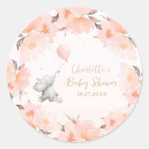 Adesivo Redondo Chuveiro de Bebê Elefante Floral Aquarela Fofa Men