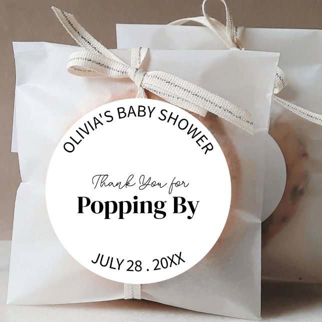 Adesivo Redondo Chuveiro de Bebê Elegante Obrigado por Comparecer (Criador carregado)