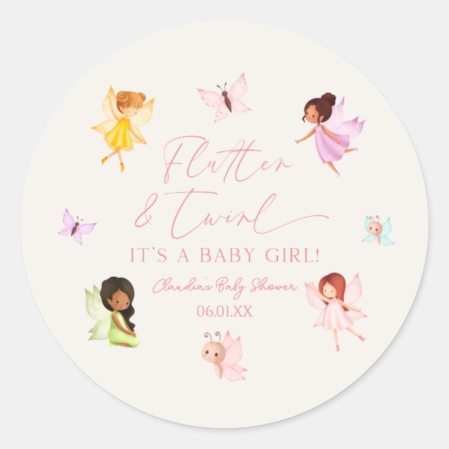 Adesivo Redondo Chuveiro de Bebê Fada Encantada Flutter e Twirl (Frente)