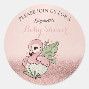 Adesivo Redondo Chuveiro de Bebê Flamingo Bebê Fofo Brilho em Dour
