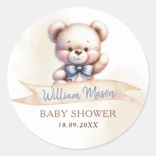 Adesivo Redondo Chuveiro de Bebê Urso Teddy Fofo Aquarela Moderna