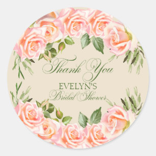 Adesivo Redondo Chuveiro de Noiva Agradecimento Floral Aquarela