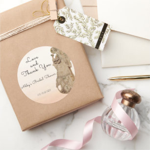 Adesivo Redondo Chuveiro de Noiva Art Nouveau Vintage Obrigado 