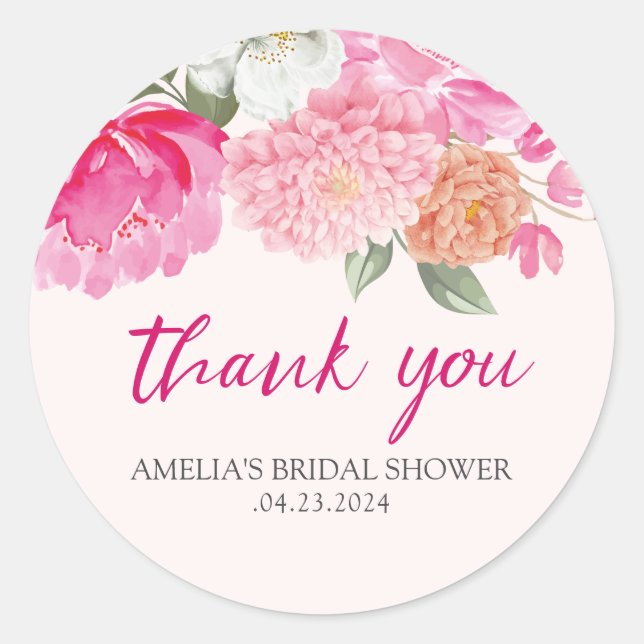 Adesivo Redondo Chuveiro de noiva bem-vindo com floral em tons de  (Frente)