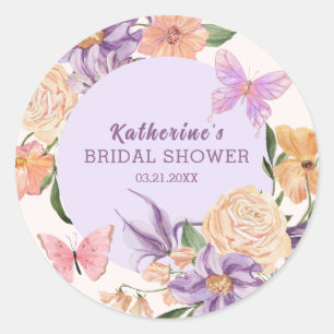 Adesivo Redondo Chuveiro de Noiva Borboletas Florais Fofas