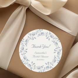 Adesivo Redondo Chuveiro de Noiva Chinoiserie Azul Floral