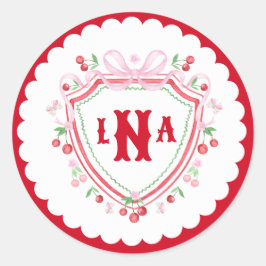 Adesivo Redondo Chuveiro de Noiva Coquette Cereja Crista Monograma