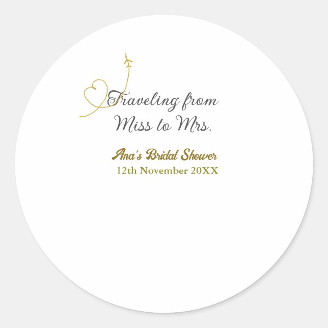 Adesivo Redondo Chuveiro de noiva de Miss a Mrs adicionar nome (Frente)