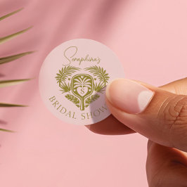 Adesivo Redondo Chuveiro de Noiva de Pickleball com Palmeira Tropi