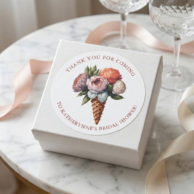 Adesivo Redondo Chuveiro de Noiva Elegante Rústico Boho Sorvete Ob (Criador carregado)