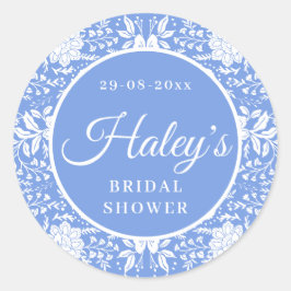 Adesivo Redondo Chuveiro de Noiva em Azul Chinoiserie Floral