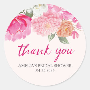 Adesivo Redondo Chuveiro de Noiva Rosa Bege Floral Aquarela Bem-Vi