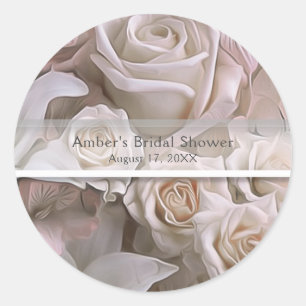 Adesivo Redondo Chuveiro de Noiva Rosa Floral Shabby Chic Favor Pe