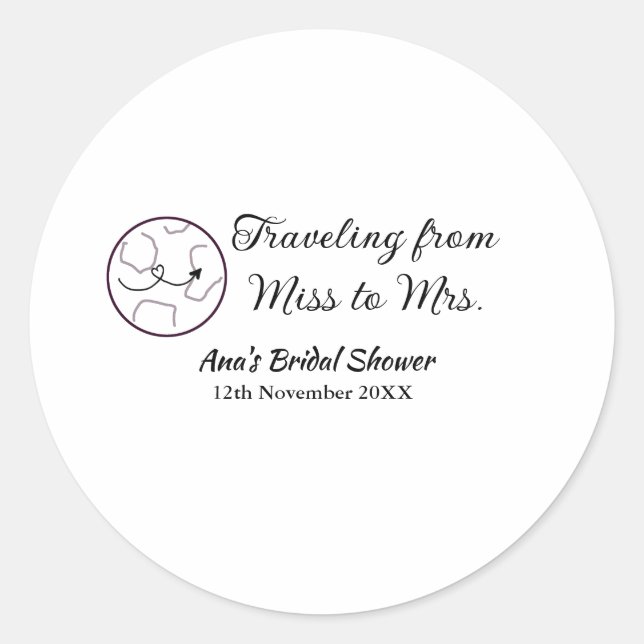 Adesivo Redondo Chuveiro de viagem adicionar nome data senhorita p (Frente)