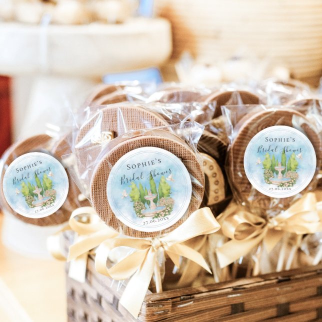 Adesivo Redondo Chuveiro Nupcial de Fonte Elegante com flores e Po (Criador carregado)