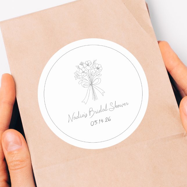 Adesivo Redondo Chuveiro Nupcial Floral Descontraído Estilo Desenh (Criador carregado)