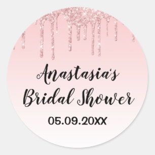 Adesivo Redondo Chuveiros de Noiva Glam Rosa Dourado Brilhante
