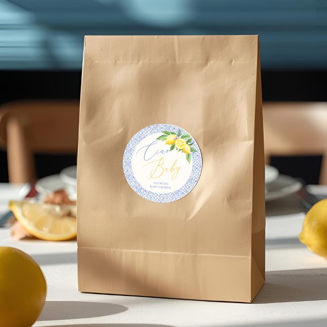 Adesivo Redondo Ciao Baby Bambino Lemon Chá de fraldas Italiano (Criador carregado)
