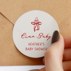 Adesivo Redondo Ciao Baby Italiana Pizza Favor do Chá de fraldas