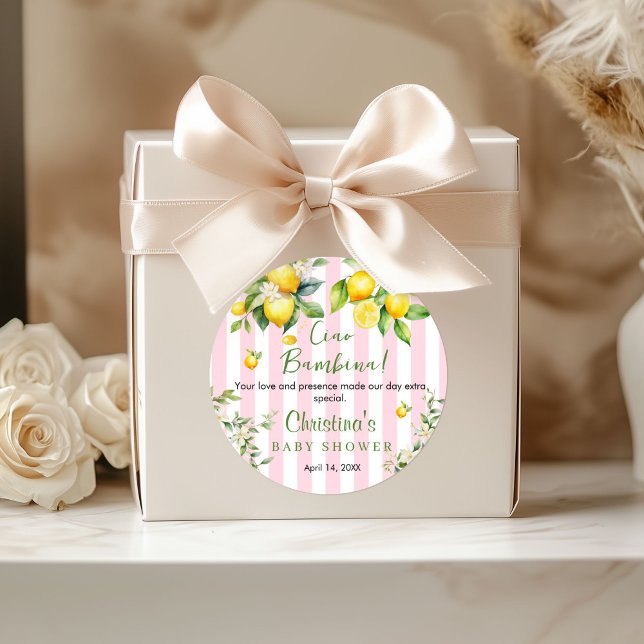 Adesivo Redondo Ciao Bambina Baby Shower Thank you  (Ciao Bambina Baby Shower Thank you Stickers)