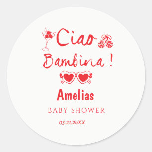 Adesivo Redondo Ciao bambina tema desenhado à mão italiano chá de 